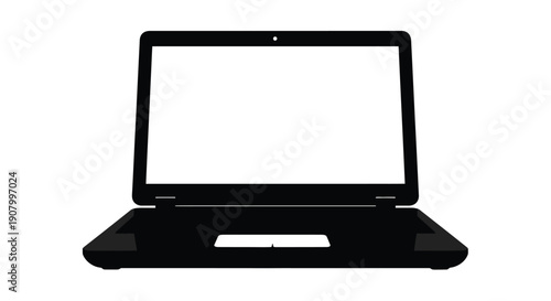 Simple black silhouette of an open laptop computer on a white background
