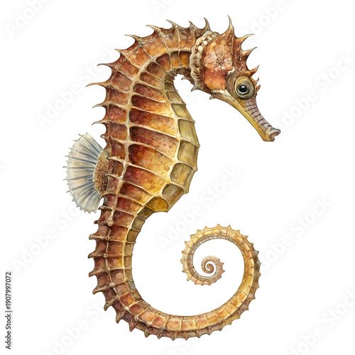 A detailed illustration of a seahorse swimming gracefully in the ocean waters
