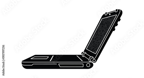 Simple black and white illustration of an open flip phone