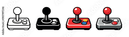 Vintage joystick collection: retro gaming controllers in black, red, white, silver