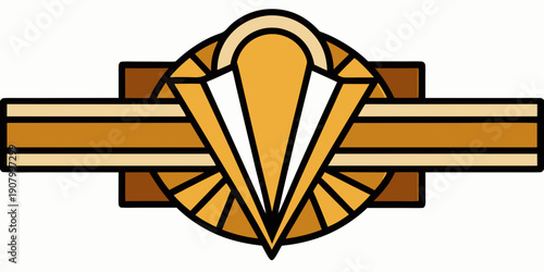 Art Deco style geometric emblem in gold and brown tones, vector