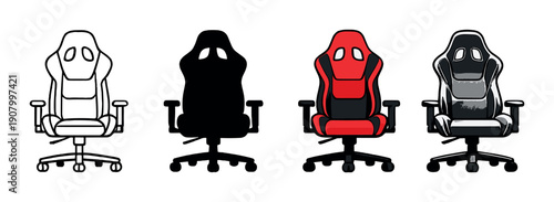 Gaming chairs in lineup: red chair highlighted amongst gray designs