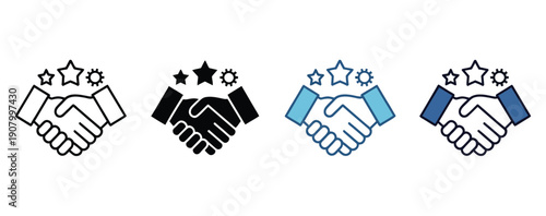 Cooperation icon set multiple style collection, vector icons representing partnership
