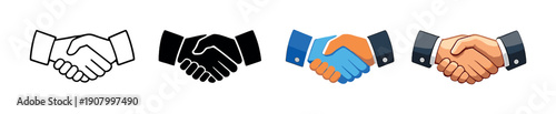 Colorful handshake icons on gradient background representing partnership and agreement
