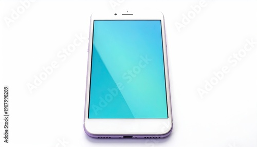 Sleek smartphone with blue screen on white background
