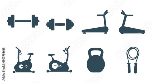 Set of Fitness Equipment Icons for Health and Wellness.