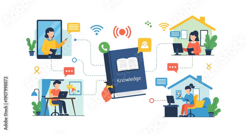 Online learning and remote education concept with digital devices.