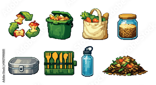 Sustainable lifestyle icons: recycling, composting, and eco-friendly practices