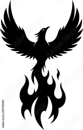 Mythical Phoenix Rising From Flames Silhouette Art Adobe Illustrator Artwork