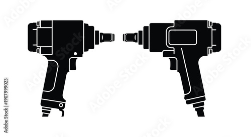 Two black silhouette impact wrenches facing each other tool illustration