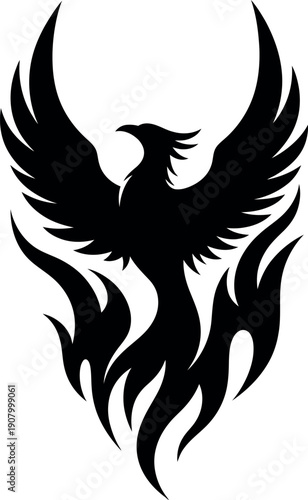 Mythical Phoenix Rising From Flames Silhouette Art Adobe Illustrator Artwork