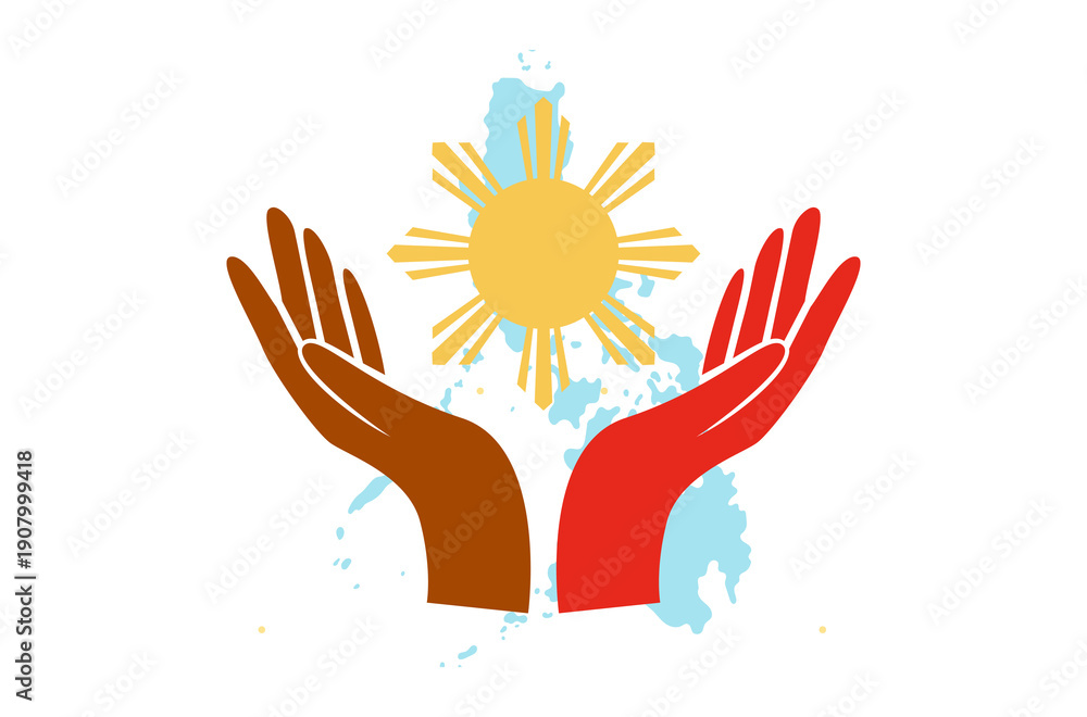 Fototapeta premium helping hands sun symbol