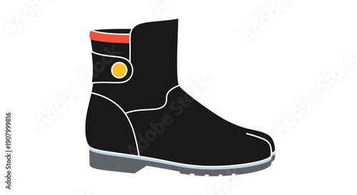 A simple illustration of a black rubber boot with a buckle