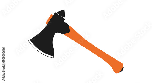 A stylized illustration of an axe with a black blade and orange handle