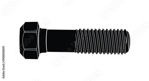 A black and white illustration of a single hex bolt with threading