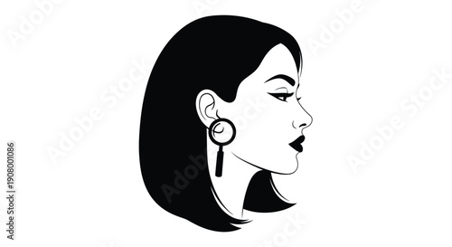 Elegant woman's profile with bold earrings and confident expression