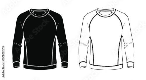 Black and white illustration of two long sleeved crewneck athletic shirts