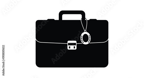 Sleek black briefcase with a horseshoe charm, symbolizing luck in business and travel.
