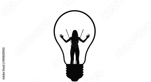 Silhouette of a woman inside a lightbulb, symbolizing creativity and bright ideas.