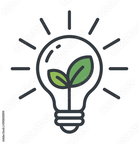 Vector illustration of a lightbulb with a green leaf sprouting from inside symbolizing eco friendly ideas