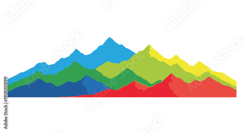 Colorful abstract mountain range illustration with layered geometric shapes