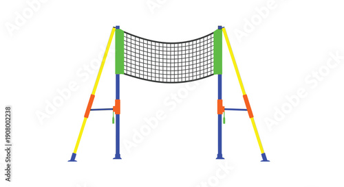 A colorful illustration depicting a volleyball net and supporting posts