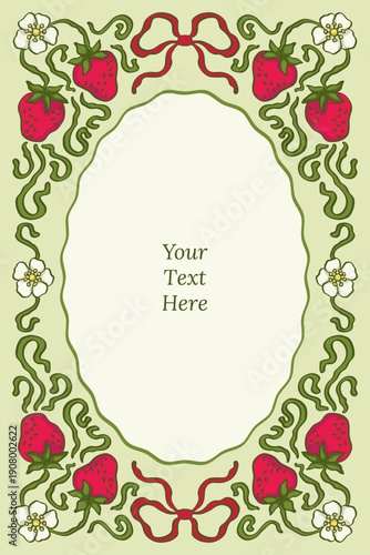 Strawberry Floral Frame Vector with Decorative Vine Border