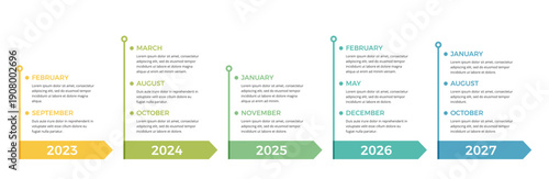 Horizontal timeline infographic template with five arrows