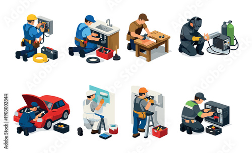Diverse professions technology artisans working on various tasks