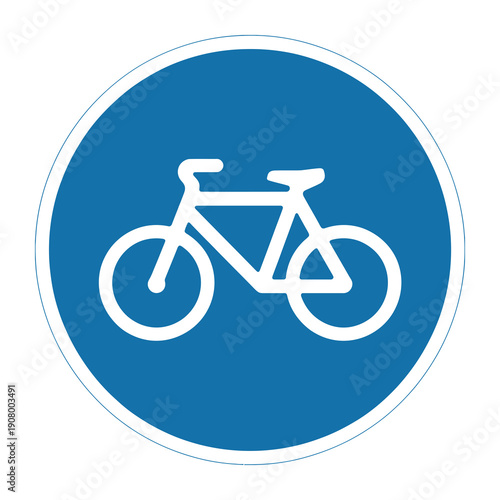 Vector graphic of a bicycle sign with a blue background and white border and bike