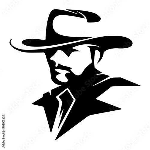 silhouette of a man with hat , vector illustration of a cowboy , silhouette of a cowboy 