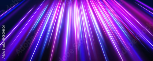 Radiant neon streams flow across a dark abstract backdrop, suggesting motion and energy. Motion blur adds depth. Ideal for futuristic digital vector.