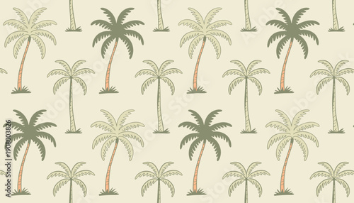 Seamless Palm Tree Pattern Background with Tropical Summer Nature Illustration
