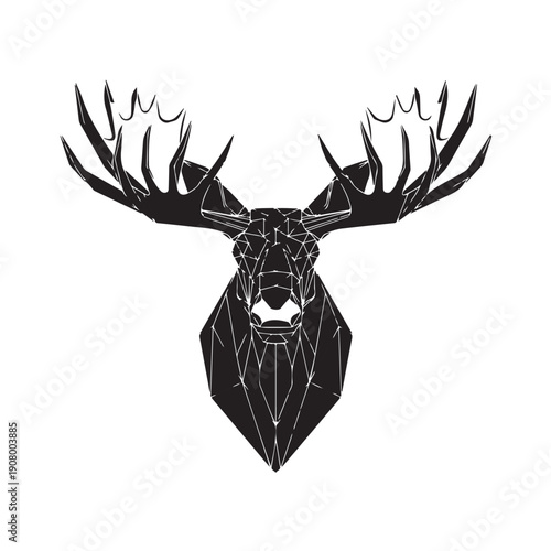 Geometric moose head with large antlers in modern art style