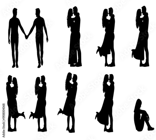 Silhouettes of couples in various poses depicting love connection and intimate moments high quality professional detailed