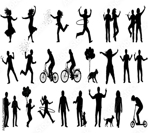 A collection of black silhouettes depicting people engaged in various outdoor activities high quality professional detailed