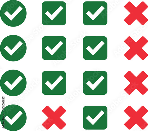 Free Download Check and X Mark Vector Collection – Modern Approval, Decline, Correct, and Wrong Symbols for Digital and Print Use - GFXLoad