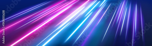 Curved light waves ripple across a dark futuristic backdrop, forming loops of motion. Motion blur intensifies speed. Ideal for abstract vector art.