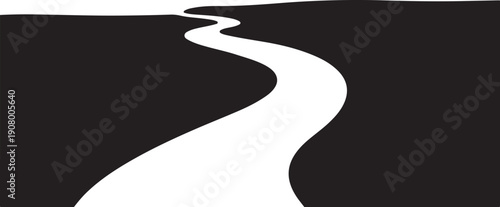 A winding white path on a black background illustration