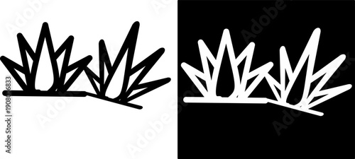 Minimal black and white grass icon set showing positive and negative versions, simple nature and landscaping symbol for UI, web, and design use.