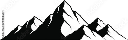 Sharp, jagged mountain range silhouette in black and white, symbolizing challenge and achievement.