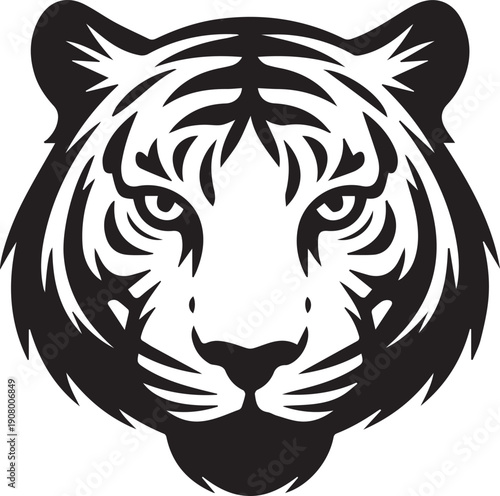 Regal White Tiger Face – Intricate Line Art Vector Illustration
