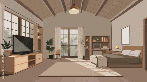 Sleek modern apartment interior vector background, real estate promotion, minimalist style, architectural focus.