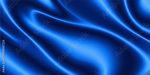 A smooth blue silk fabric background features flowing satin waves and soft luxury curves in a light textile design