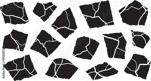 Broken Black Pieces on White Background Illustration Design