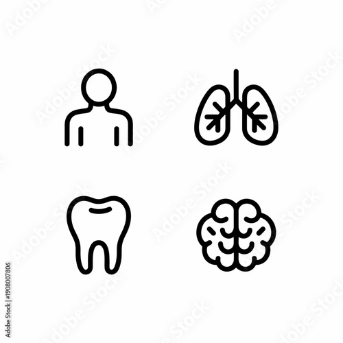 Health Elements: A simple yet elegant illustration showcasing a human outline alongside icons of the lungs, a tooth, and the brain.