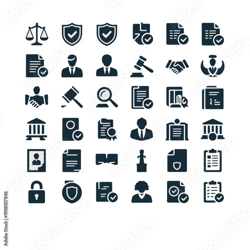 Law and Order Icons: A collection of various legal and protective icons, signifying justice, security, and the rule of law. 