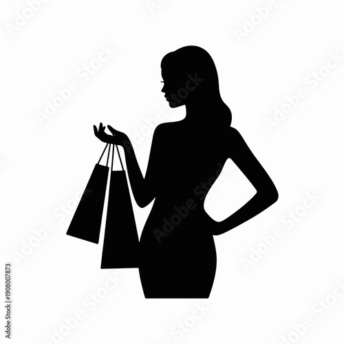 Silhouette of a Shopper: A stylish silhouette of a woman holding shopping bags, exuding elegance and representing the essence of retail therapy.