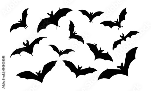 Bat Silhouette in Silhouette: A swarm of silhouetted bats, with outstretched wings, dance against the unseen backdrop of the night. Evoking an eerie, yet fascinating feeling of wonder and mystery.