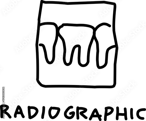 Hand drawn radiographic icon with waveform inside square frame, simple black line art illustration representing radiology imaging, signal analysis, and diagnostics.